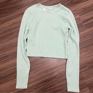 Pantone Forever 21 Ribbed Sage crop top Long Sleeve Top Size S
